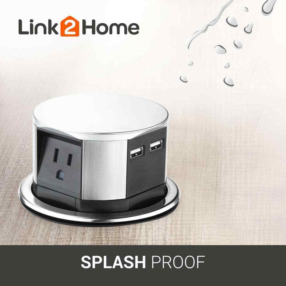Link2Home Space Saver Pop Up-Outlet 3 Power Outlets 15 Amp 2 USB Ports