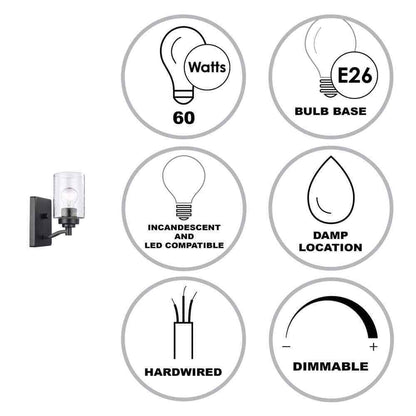 Bel Air Lighting Simi 1-Light Black Indoor Wall Sconce Light Fixture