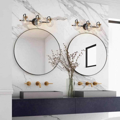 LNC Modern 3-Light Black Vanity Light Brass Wall Light w/ Raspberry Glass Shade