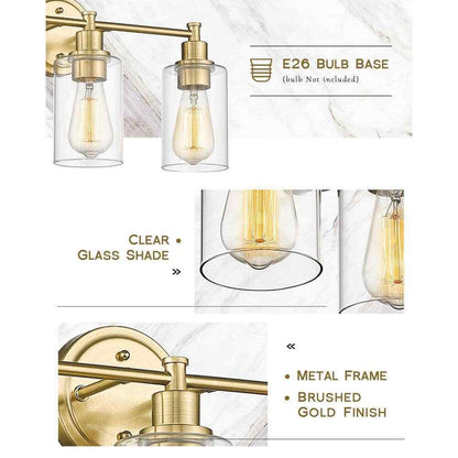 JAZAVA 17.25 in. 3-Light Champagne Bronze Vanity Light with Clear Glass Shade