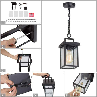 LNC 1-Light Black Square Outdoor Pendant Light Modern Outdoor Hanging Light
