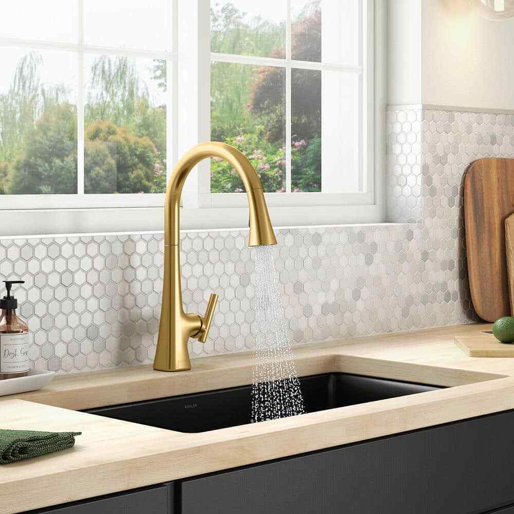 KOHLER Conti Single Handle Pull Down Sprayer Kitchen Faucet Brushed Brass