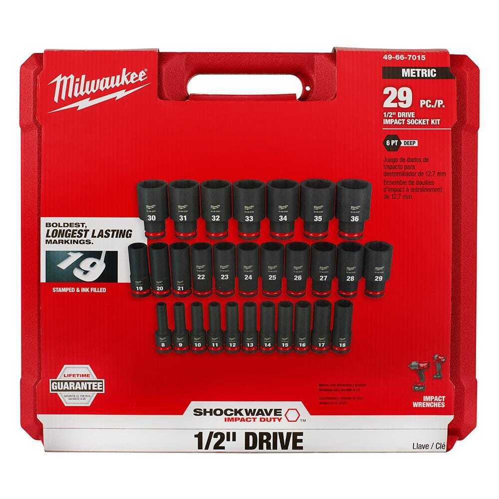 Milwaukee SHOCKWAVE 1/2 in. Drive Metric 6 Point Impact Socket Set 29-Piece