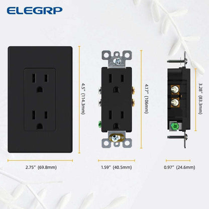 ELEGRP Decorator 15A 125V Residential Grade Self Grounding Duplex Outlet 10-Pack
