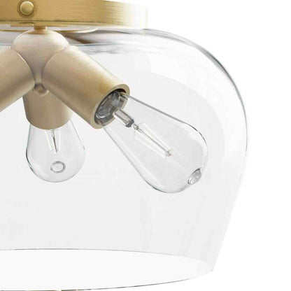 Merra 11 in. 3-Light Antique Brass Semi-Flush Mount Ceiling Light w/ Glass Shade