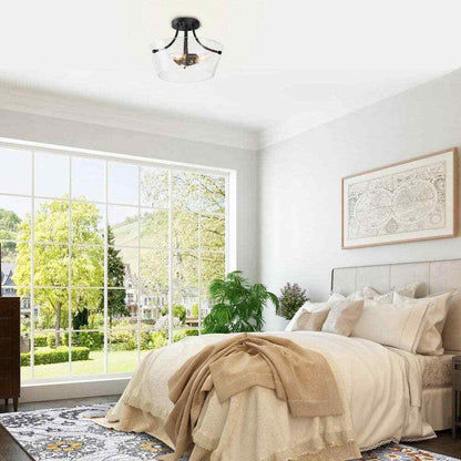 LNC Modern Black Farmhouse 3-Light Semi-Flush Mount Center-Bowl Ceiling Light