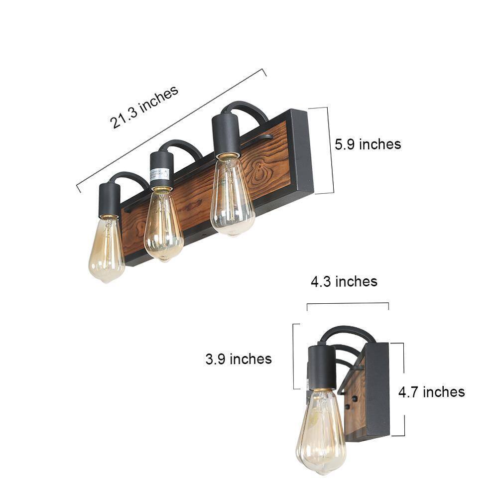 LNC Rustic Bathroom Vanity Light Wayner 3-Light Matte Black Wood Vanity Light