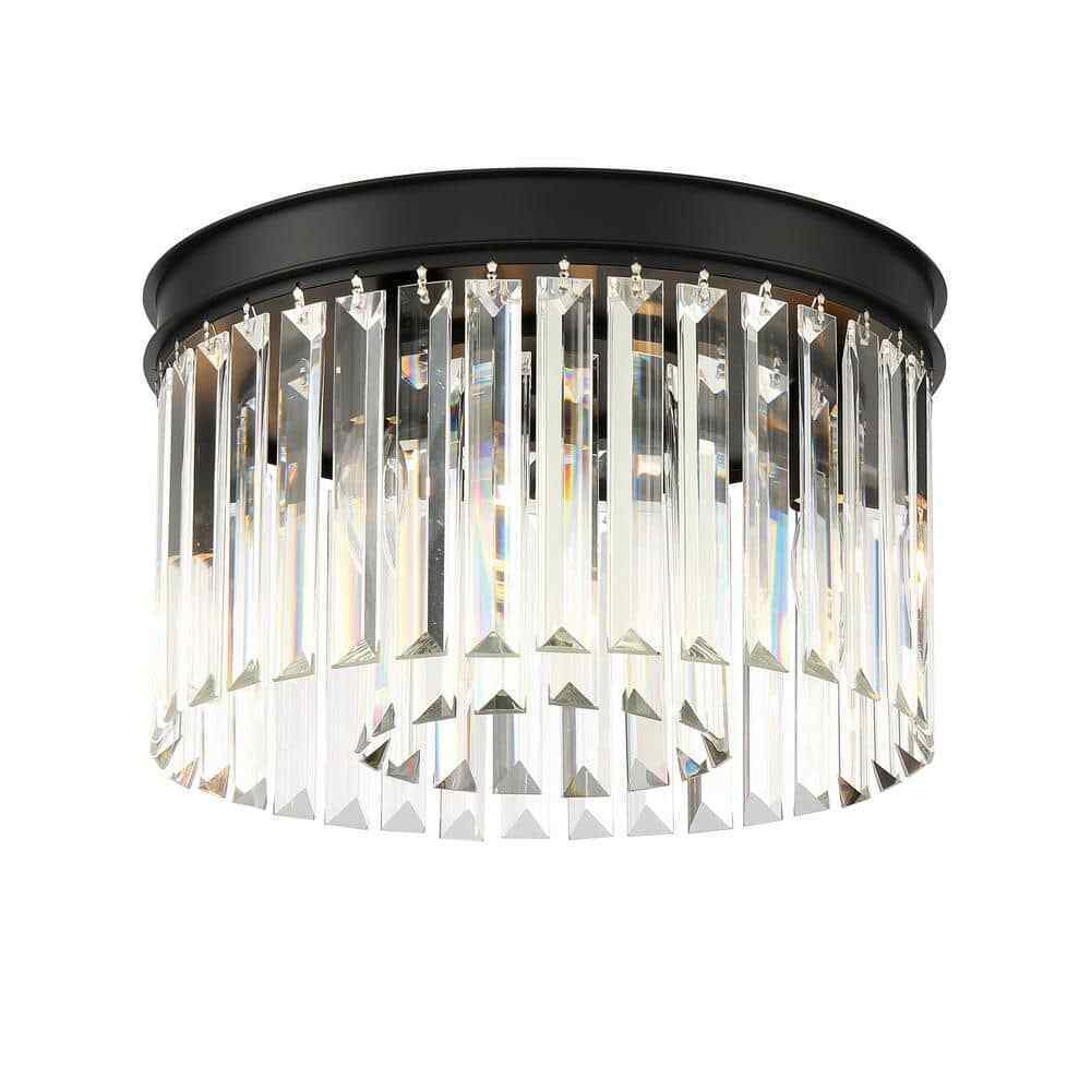 Home Decorators North Falls 13 in. 3-Light Black Flush Mount Light w/ Crystals