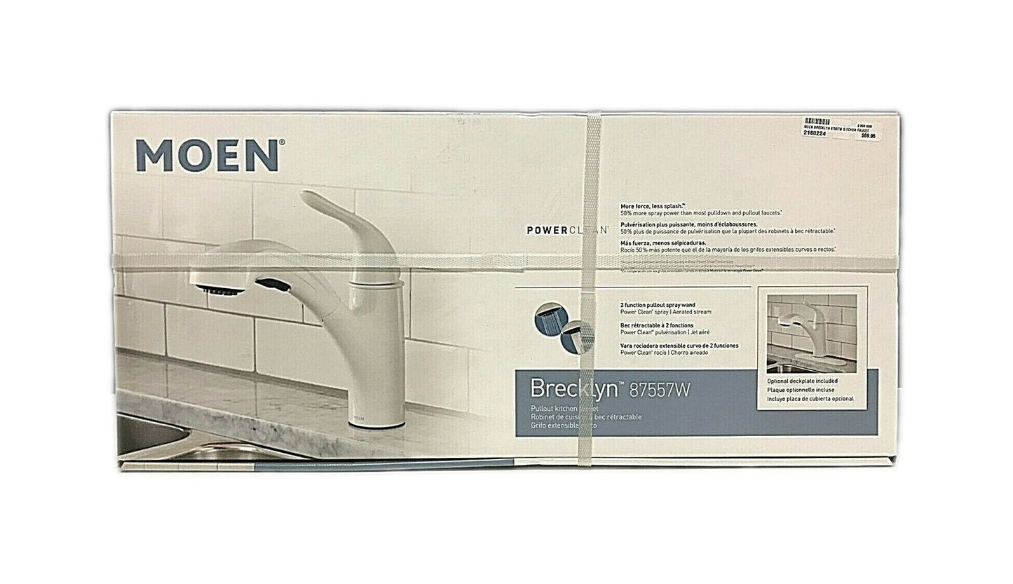 MOEN Brecklyn Single-Handle Pull-Out Sprayer Kitchen Faucet w/ Power Clean White