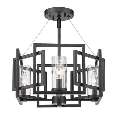 Golden Lighting Marco 16.0 in. 4-Light Matte Black Clear Glass Semi-Flush Mount