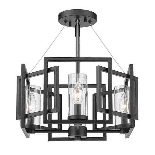 Golden Lighting Marco 16.0 in. 4-Light Matte Black Clear Glass Semi-Flush Mount