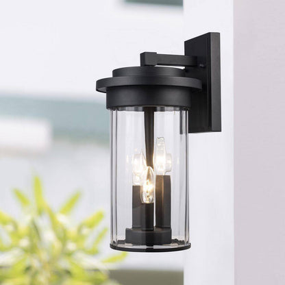 Bel Air Lighting Carmel 3-Light Black Outdoor Wall Light Fixture w/ Clear Glass