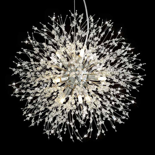 SILJOY 20 in. 9-Light Chrome Crystal Chandelier Ceiling Pendant Starburst