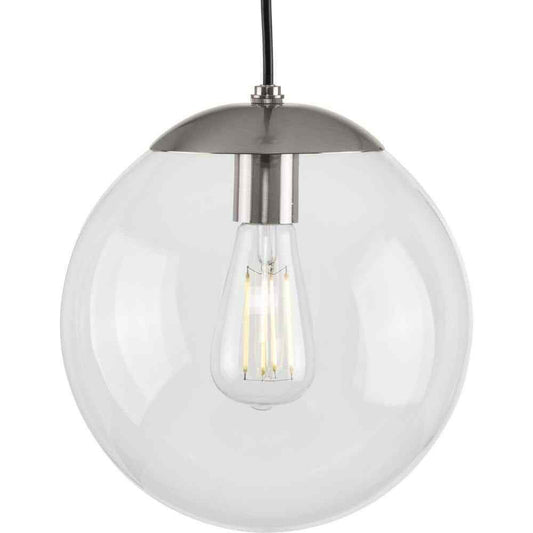 Progress Lighting Atwell Brushed Nickel Clear Glass Globe Pendant Hanging Light