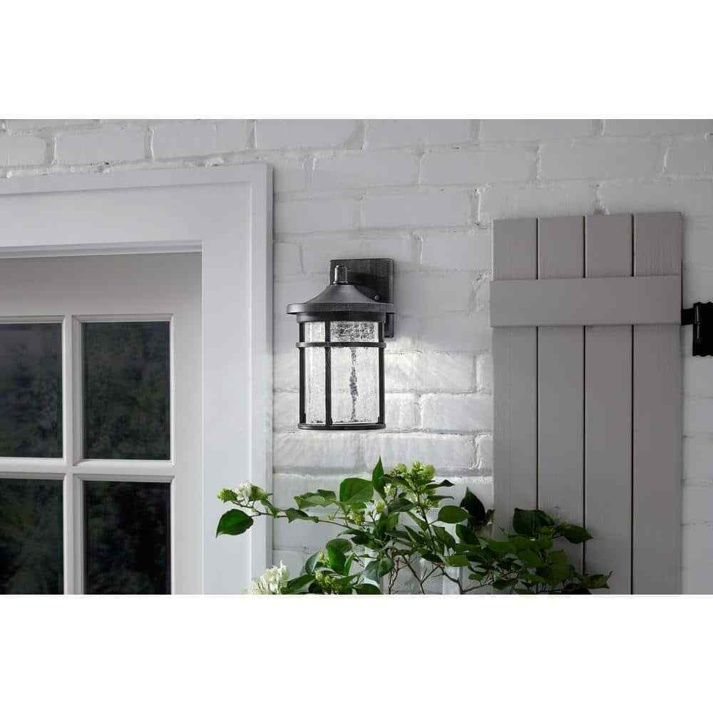 Home Decorators Westbury Aged Iron LED Outdoor Wall Light Fixture Crackled Glass