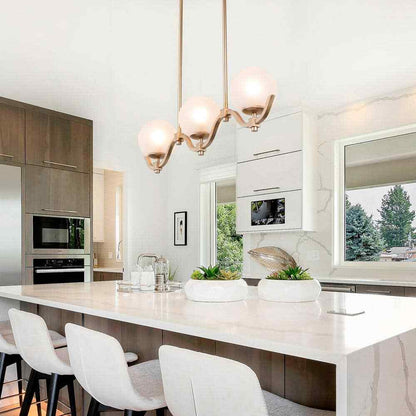 LNC Brass Gold Chandelier 3-Light High Ceiling Light with Frosted Glass Shades