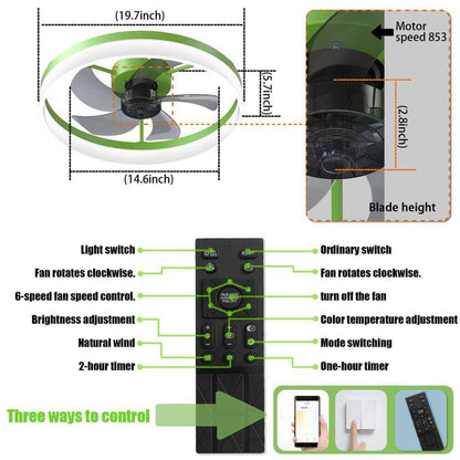 Tidoin LED Indoor Green Smart Ceiling Fan w/ Remote and Reversible Blades