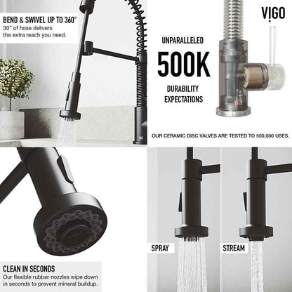 VIGO Edison Single Handle Pull-Down Sprayer Kitchen Faucet Set in Matte Black
