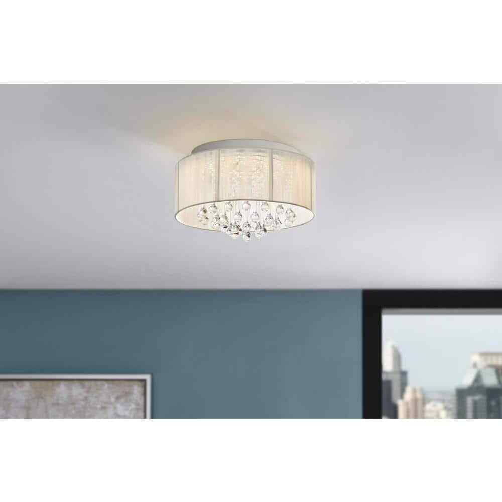 Home Decorators Flenniken 15 in. Integrated LED Chrome and Crystal Ceiling Light