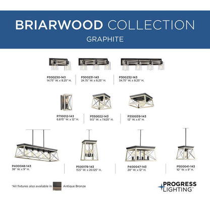 Progress Lighting Briarwood 1-Light Graphite Farmhouse Wall Sconce Light