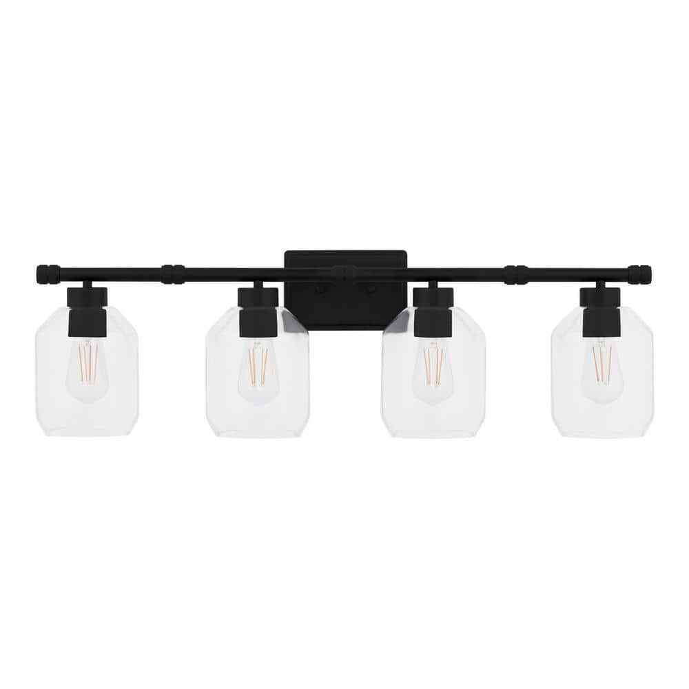 Hampton Bay Laurel Brook 4-Lights Matte Black Industrial Bathroom Vanity Light