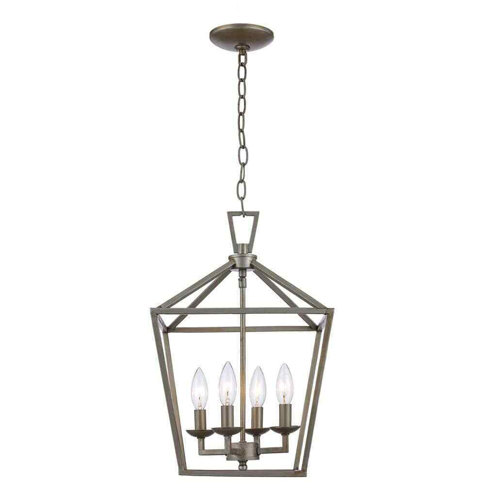 Lacey 4-Light Antique Silver Leaf Cage Farmhouse Hanging Kitchen Pendant Light