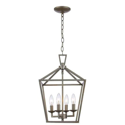 Lacey 4-Light Antique Silver Leaf Cage Farmhouse Hanging Kitchen Pendant Light