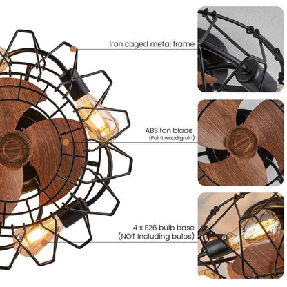 ANTOINE 20 in. 4-Light Indoor Farmhouse Caged Flush Mount Ceiling Fan