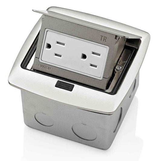 Leviton Pop-Up Floor Box with 15 Amp Tamper-Resistant Outlet Brushed Nickel