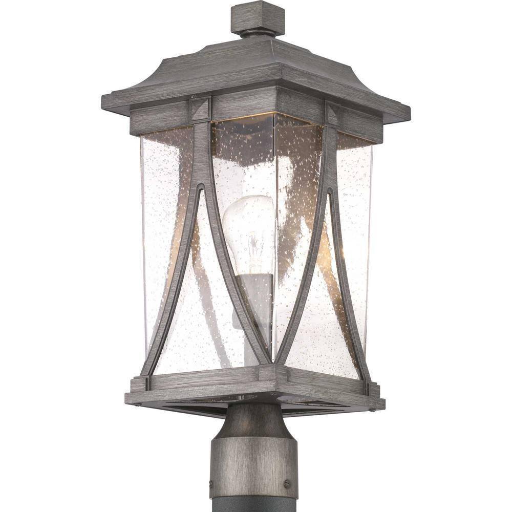 Progress Lighting Abbott Antique Pewter Clear Seeded Glass Post Lantern Light