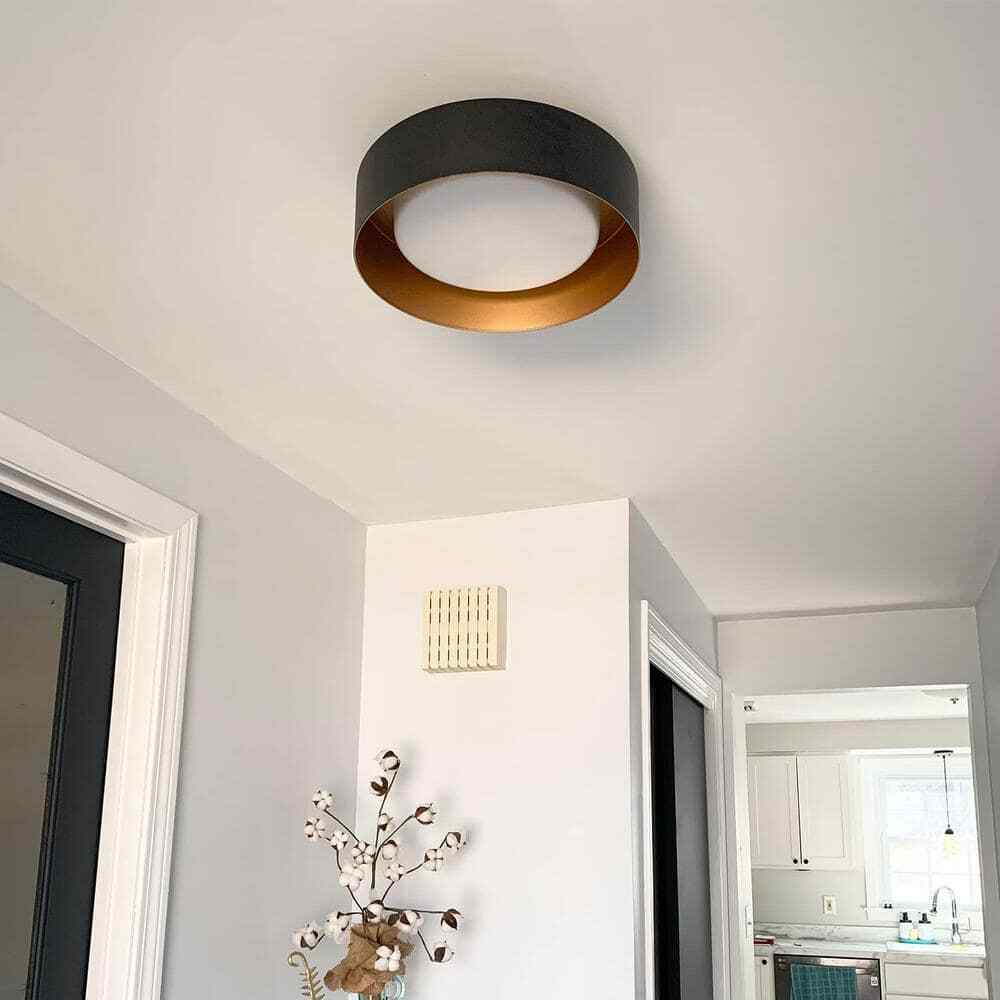 JAZAVA 13.8 in. 1-Light Black LED Flush Mount Ceiling Light Fixture