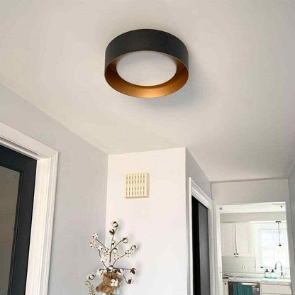 JAZAVA 13.8 in. 1-Light Black LED Flush Mount Ceiling Light Fixture