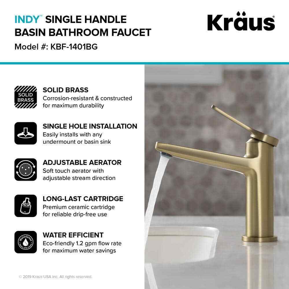 KRAUS Indy Single Hole Single-Handle Basin Bathroom Faucet in Brushed Gold