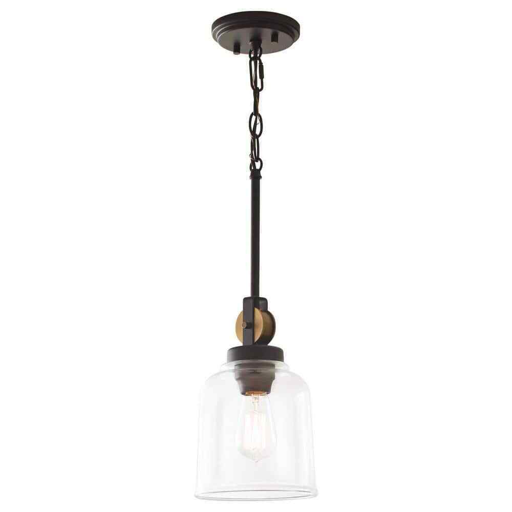 Home Decorators Knollwood 7 in. 1-Light Blackened Bronze Mini Pendant Light