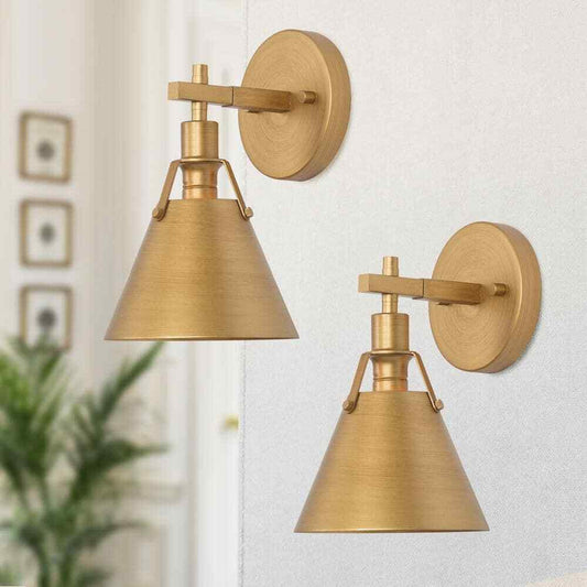 LNC Brushed Gold 6 in.1-Light Vintage Wall Light with Metal Bell Shade 2-Pack
