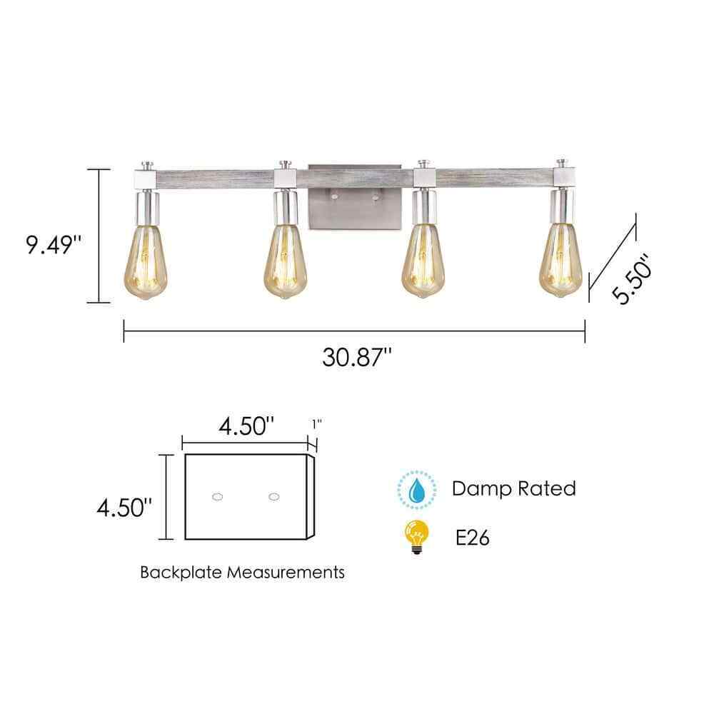 Eglo Westbury 30.8 in. 4-Light Vanity Light Nickel w/ Painted Grey Driftwood