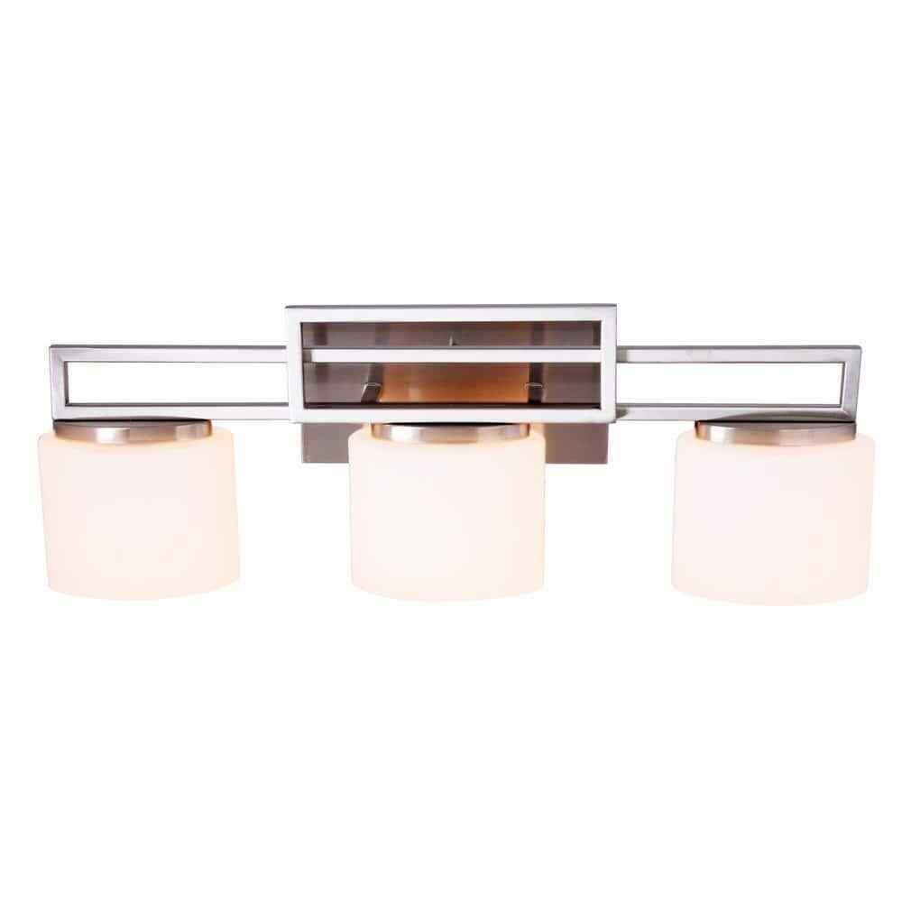 Home Decorators Tustna Brushed Nickel Bathroom Vanity Light w/ Opal Glass Shades