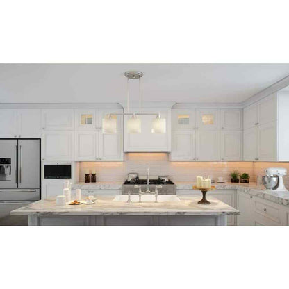 Hampton Bay Oron 3-Light Brushed Steel Island Light with White Glass Shades