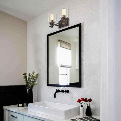 JAZAVA 15 in. 2-Light Oil Rubbed Bronze Vanity Light with Clear Glass Shade