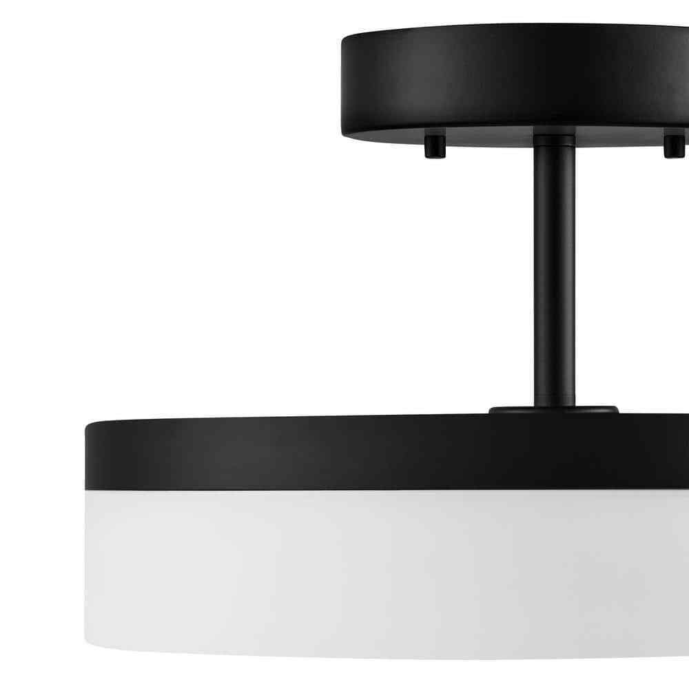 Home Decorators Collection Kipling 13.78 in. Black LED Semi Flush Mount