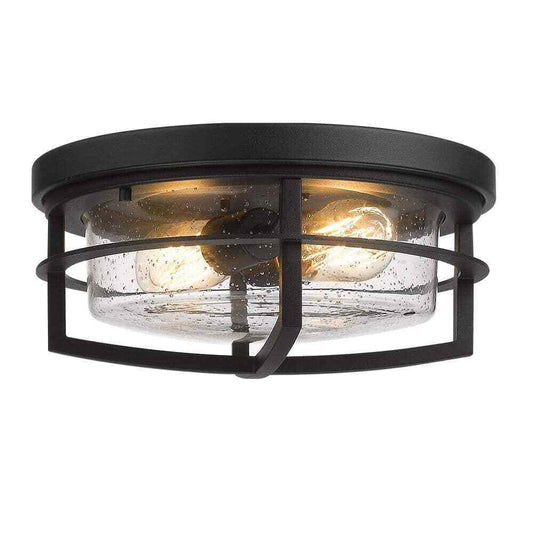 JAZAVA 13 in. 2 Light Farmhouse Flush Mount ZW17-F BK