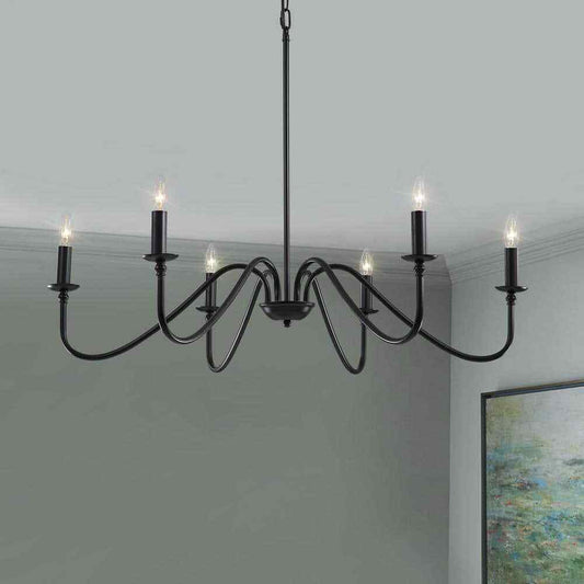 SILJOY 34 in. 6-Light Black Candle Style Chandelier Candlestick Farmhouse