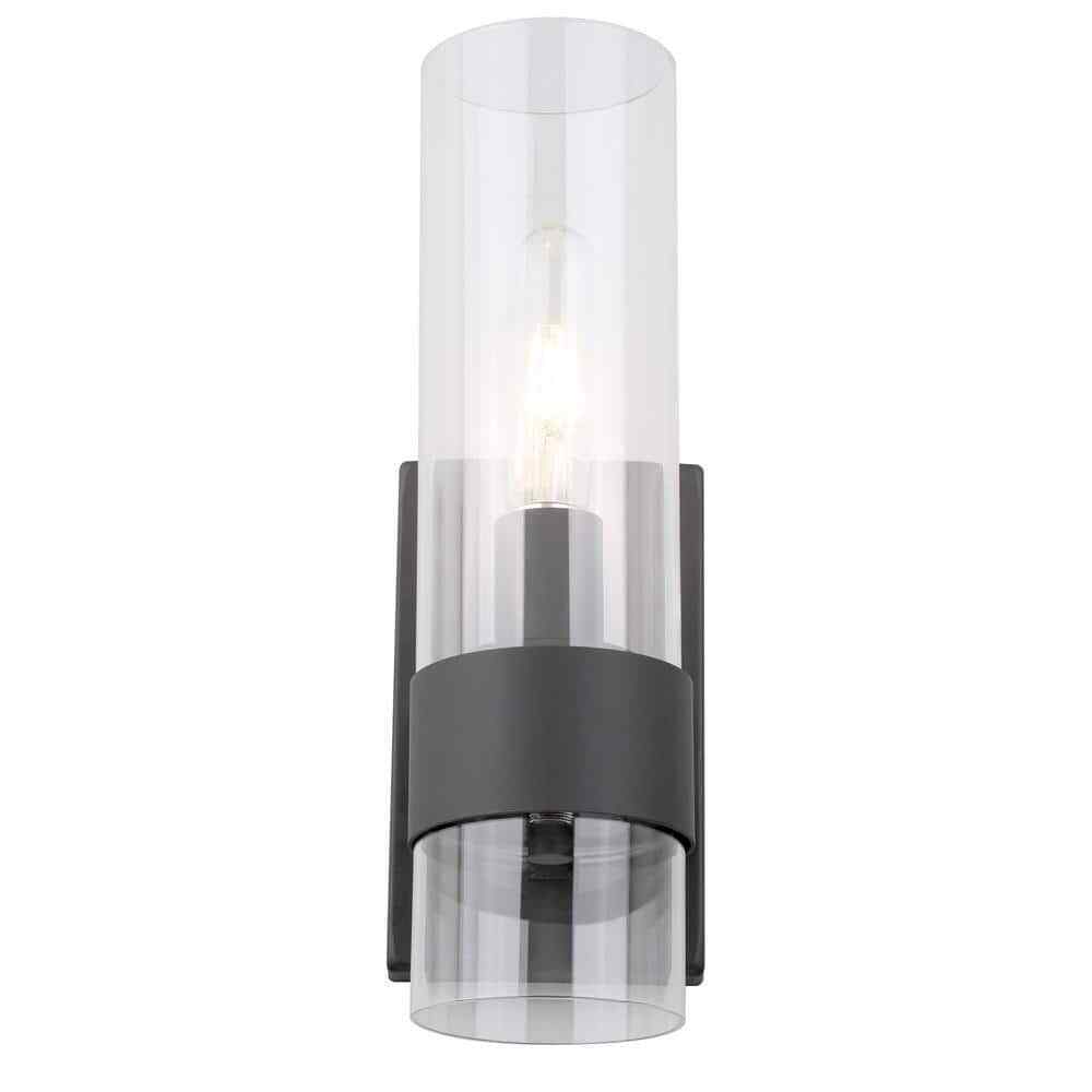 Hampton Bay Denbeck 4.5 in. W Matte Black 1-Light Sconce Clear Glass