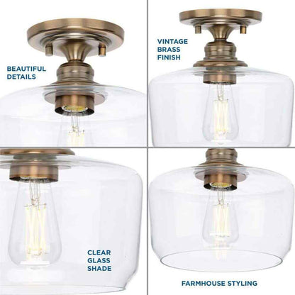 Progress Lighting Aiken Collection 1-Light Vintage Brass Clear Glass Mount Light