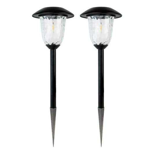 Solar Black Outdoor LED Filament-Style Landscape Path Light 2-Pack