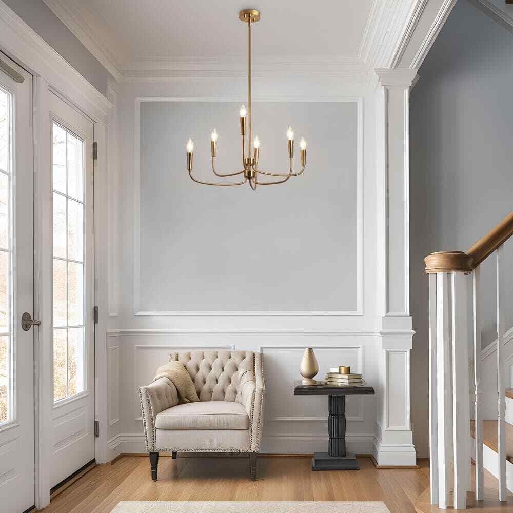 LNC 6-Light Plating Brass Candlestick Oblong Chandelier for Living Room