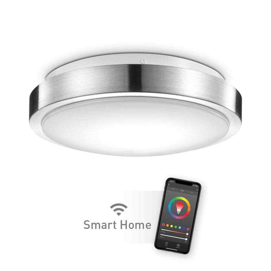 Globe Electric Wi-Fi Smart 11" Brushed Nickel Smart LED Integrated Flush Mount