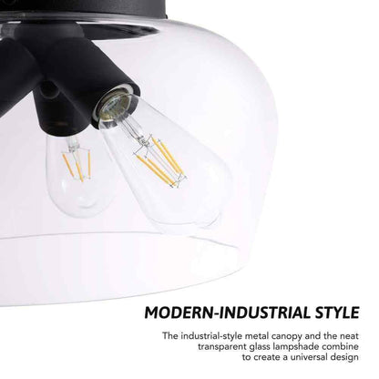 Merra 14 in. 3-Light Matte Black Semi-Flush Mount with Clear Glass Shade