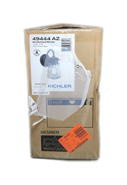 KICHLER Lyndon 1-Light Bronze Wall Sconce Outdoor Light with Clear Seeded Glass
