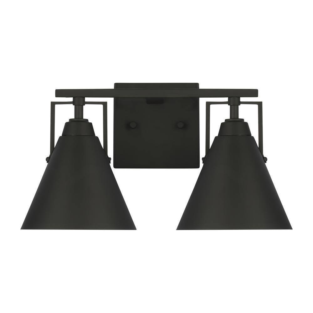 Home Decorators Insdale Matte Black Modern Vanity Light w/ Black Metal Shades